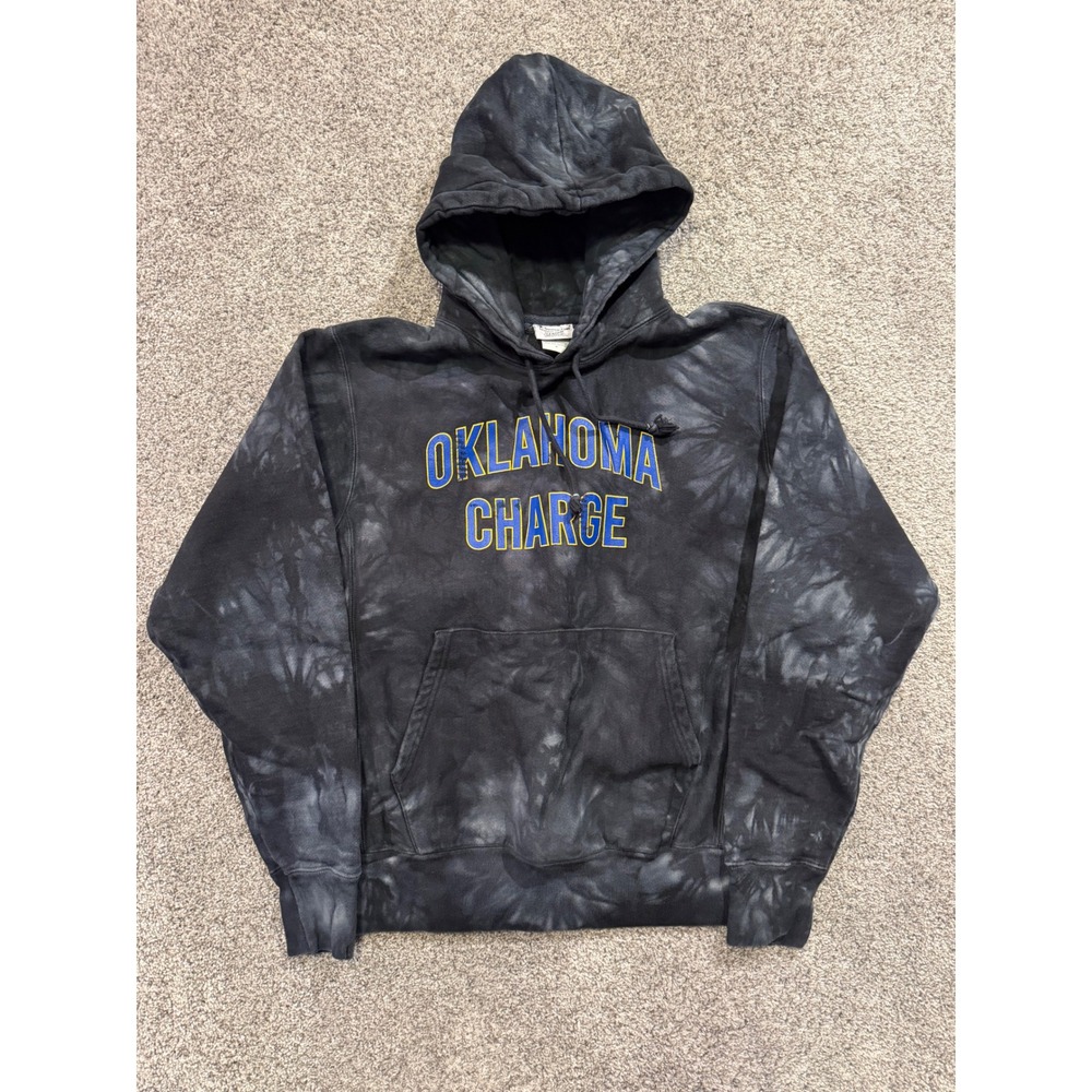 Champion Hoodie Mens M Black Oklahoma Charge Reverse Weave Tie Dye Sweatshirt